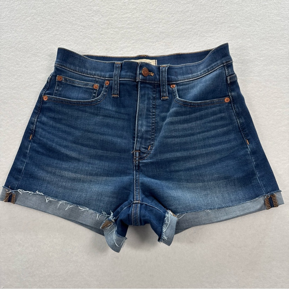 Madewell High Rise Denim Shorts Size 26 Distressed Cuffed Blue Jean Cutoffs